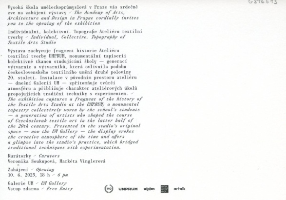 Individuální, kolektivní: Topografie Ateliéru textilní tvorby / Individual, Collective: Topography of Textile Arts Studio